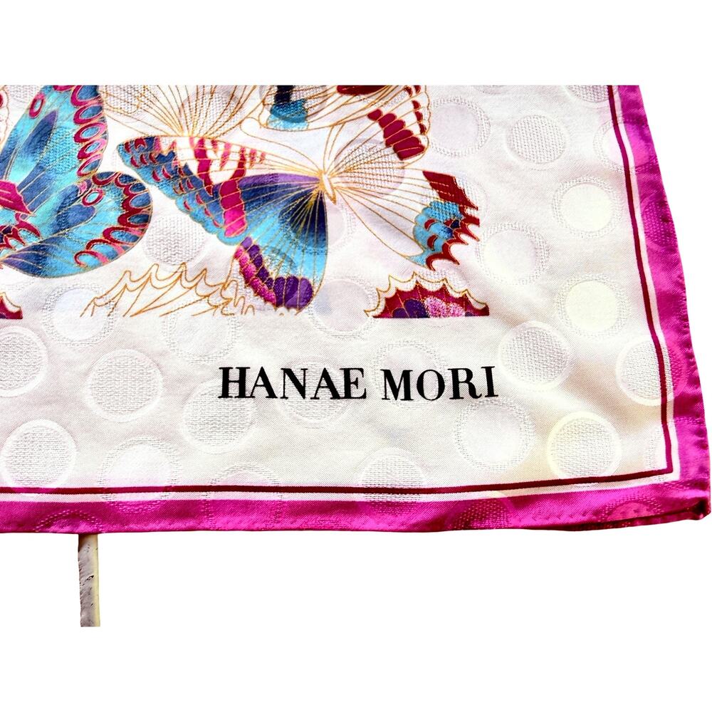 Hanae Mori Butterfly Silk Scarf 35x35 Signature Print 1970s Japan Hand Rolled - Picture 12 of 13